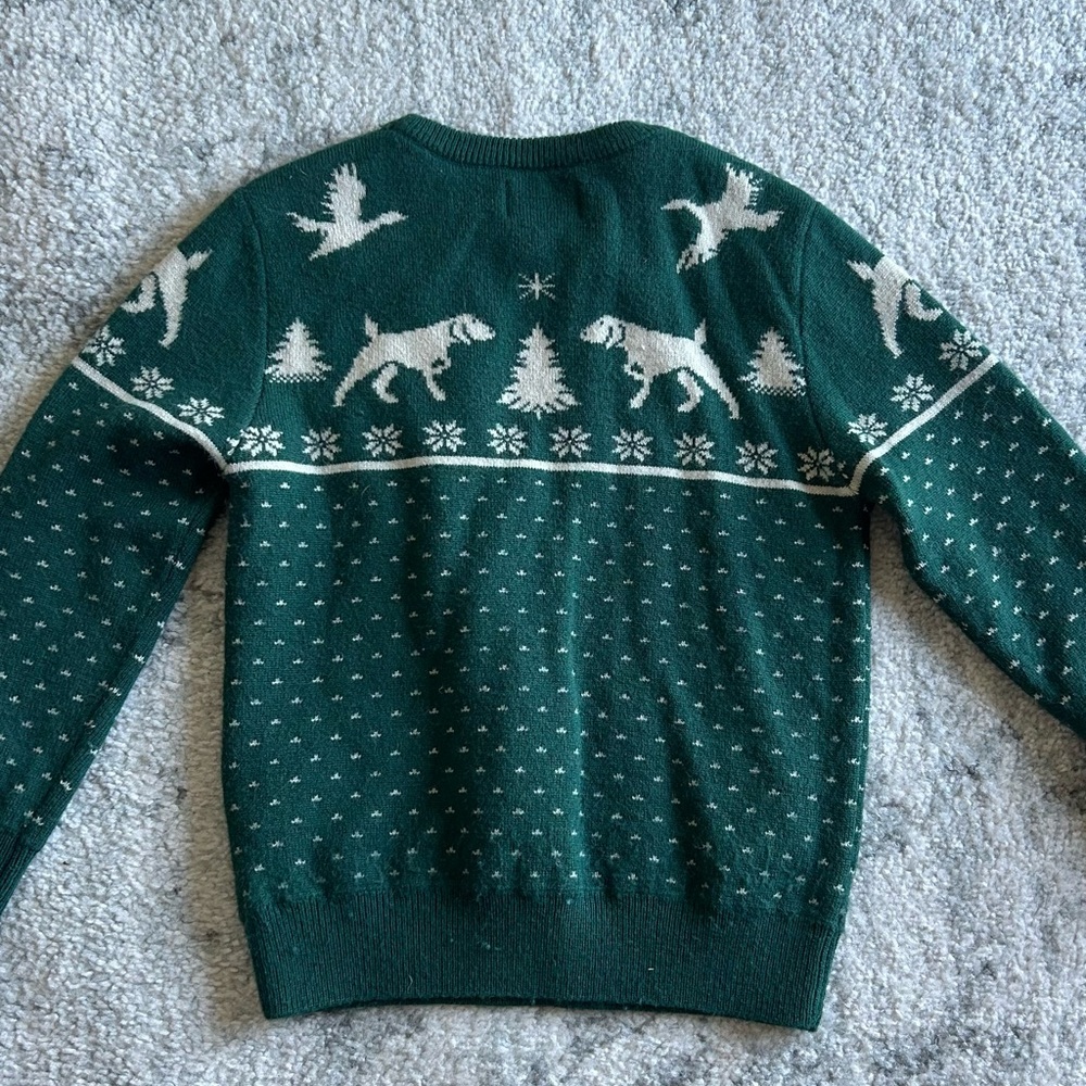 Green Sweater with White Animal and Tree Pattern